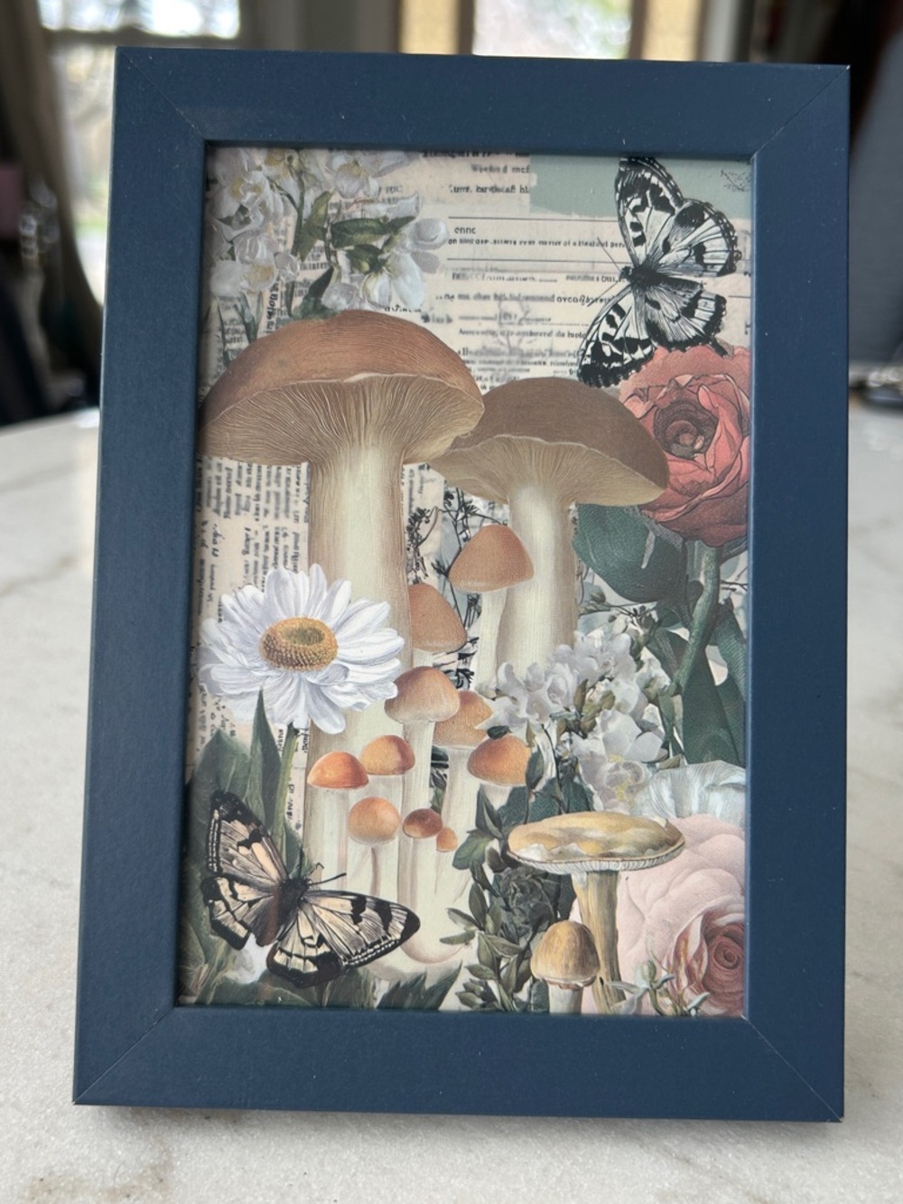 Framed Botanical Mushroom Art Print in Blue Frame - Home Accents